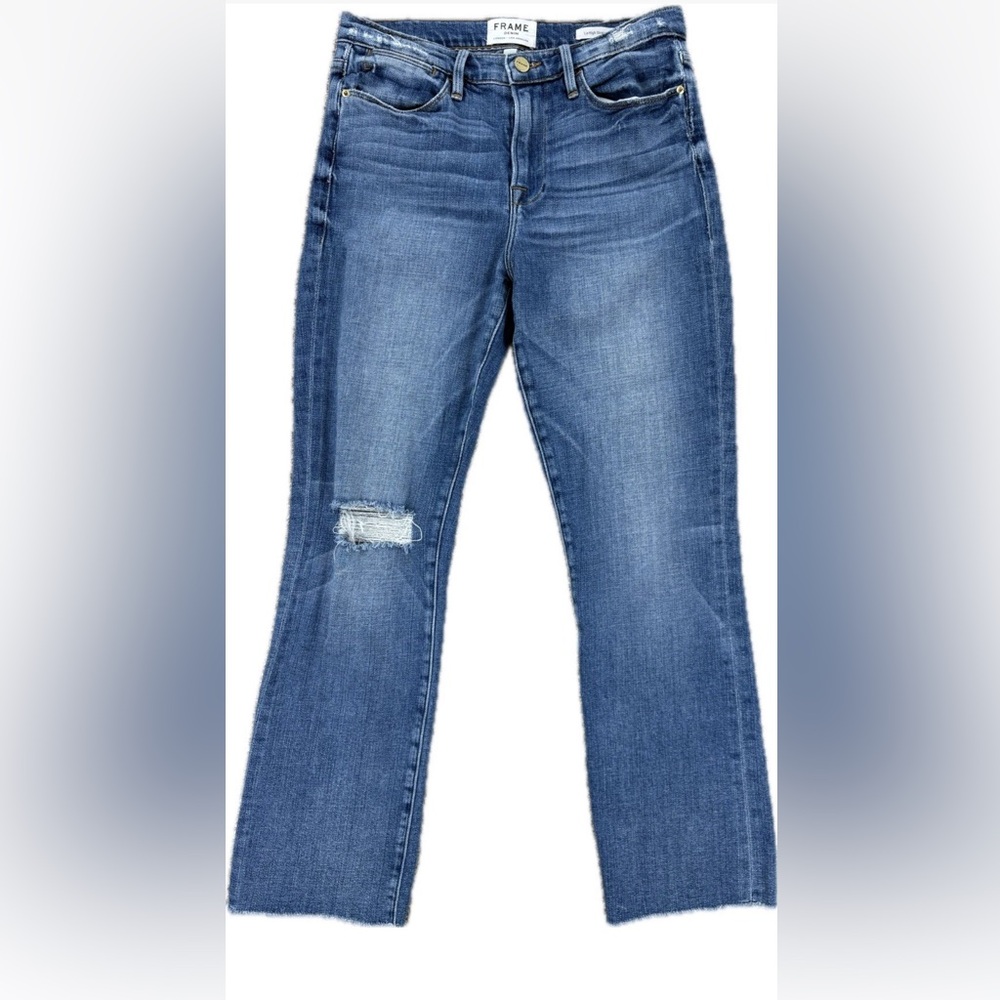 Frame Denim le high straight distressed raw hem. Size 27